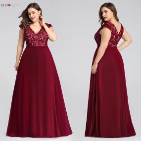 Plus Size Prom Dresses Long 2019 Ever Pretty EP07344 Elegant Burgundy A-line Sleeveless Lace Appliques V-neck Vestidos De Gala