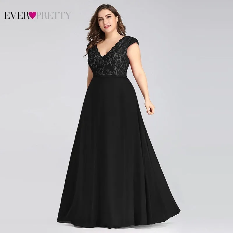 Plus Size Prom Dresses Long 2019 Ever Pretty EP07344 Elegant Burgundy A-line Sleeveless Lace Appliques V-neck Vestidos De Gala