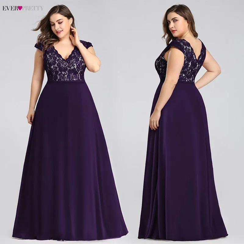 Plus Size Prom Dresses Long 2019 Ever Pretty EP07344 Elegant Burgundy A-line Sleeveless Lace Appliques V-neck Vestidos De Gala