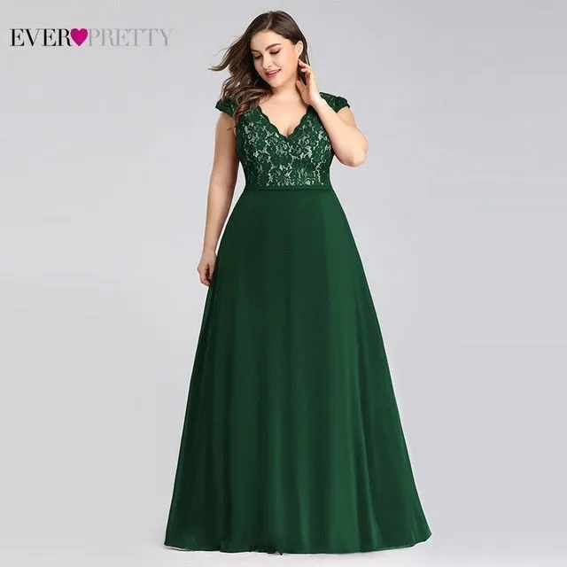 Plus Size Prom Dresses Long 2019 Ever Pretty EP07344 Elegant Burgundy A-line Sleeveless Lace Appliques V-neck Vestidos De Gala