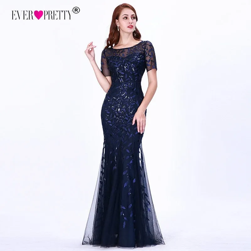 Plus Size Saudi Arabia Prom Dresses 2019 Ever Pretty EZ07707 Short Sleeve Lace Appliques Tulle Mermaid Long Dress Party Gowns