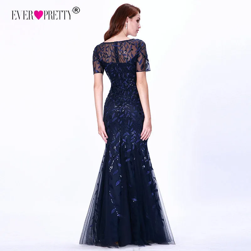 Plus Size Saudi Arabia Prom Dresses 2019 Ever Pretty EZ07707 Short Sleeve Lace Appliques Tulle Mermaid Long Dress Party Gowns