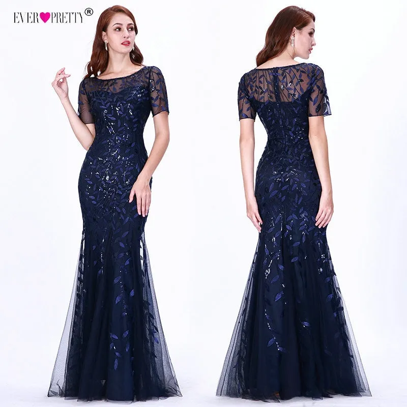 Plus Size Saudi Arabia Prom Dresses 2019 Ever Pretty EZ07707 Short Sleeve Lace Appliques Tulle Mermaid Long Dress Party Gowns