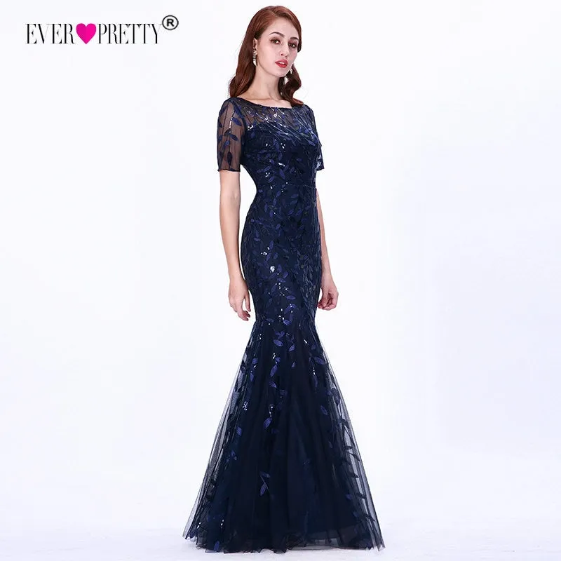 Plus Size Saudi Arabia Prom Dresses 2019 Ever Pretty EZ07707 Short Sleeve Lace Appliques Tulle Mermaid Long Dress Party Gowns