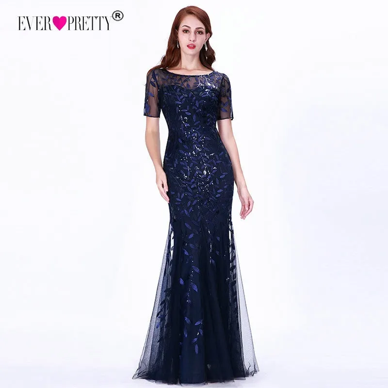 Plus Size Saudi Arabia Prom Dresses 2019 Ever Pretty EZ07707 Short Sleeve Lace Appliques Tulle Mermaid Long Dress Party Gowns