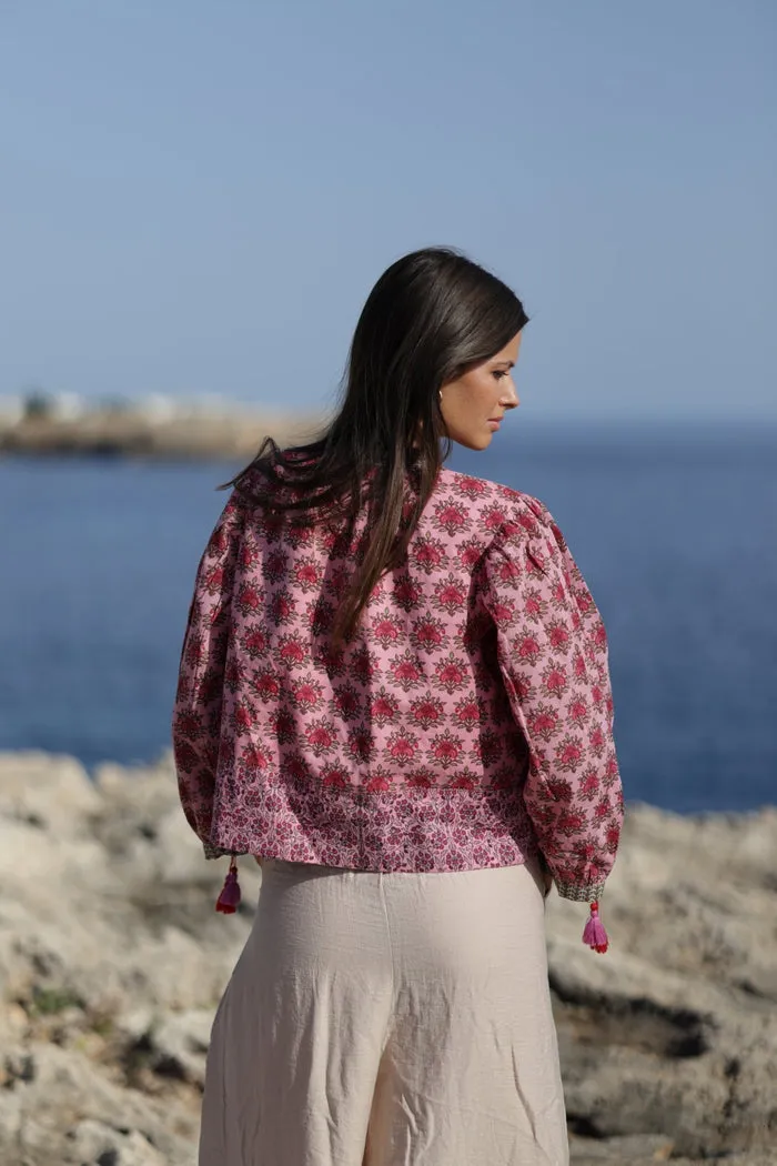 PRINT TOP/JACKET W/TASSELS