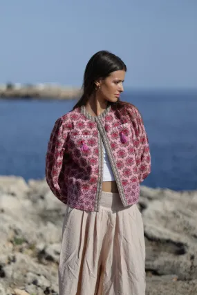 PRINT TOP/JACKET W/TASSELS