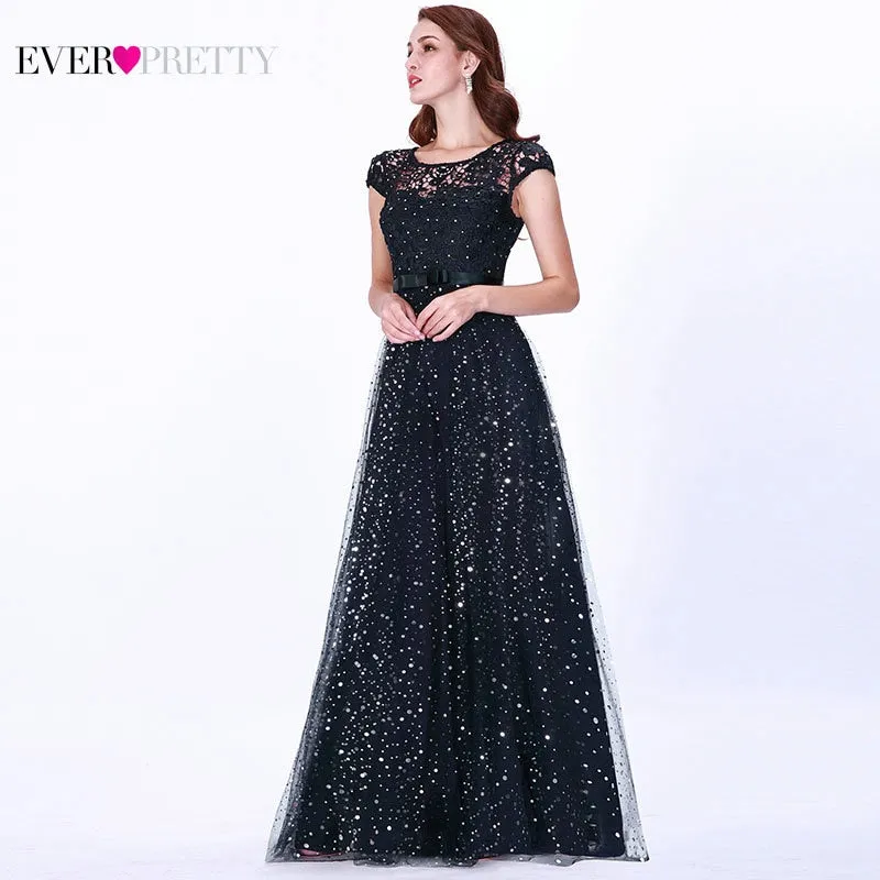 Prom Dresses Long 2019 Ever Pretty EZ07650 Women's Elegant Navy Blue Sleeveless Lace Appliques Embroidery Tulle Vestido Formatur