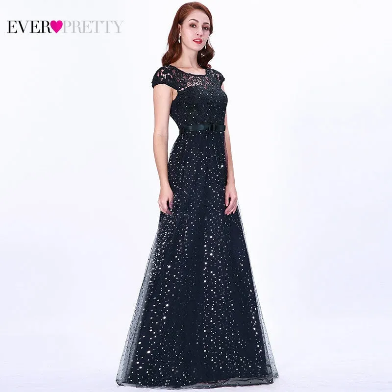 Prom Dresses Long 2019 Ever Pretty EZ07650 Women's Elegant Navy Blue Sleeveless Lace Appliques Embroidery Tulle Vestido Formatur
