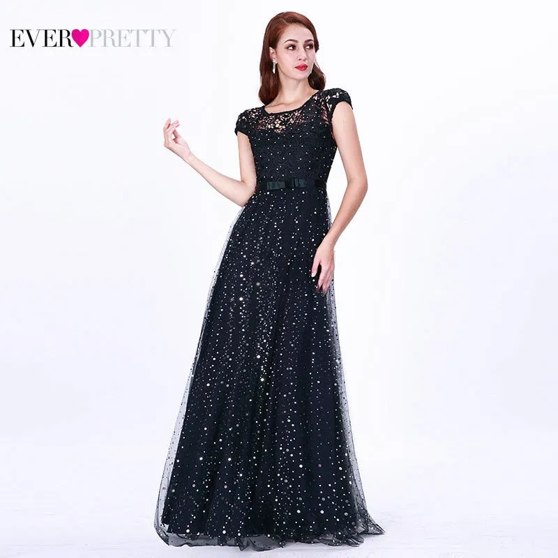 Prom Dresses Long 2019 Ever Pretty EZ07650 Women's Elegant Navy Blue Sleeveless Lace Appliques Embroidery Tulle Vestido Formatur