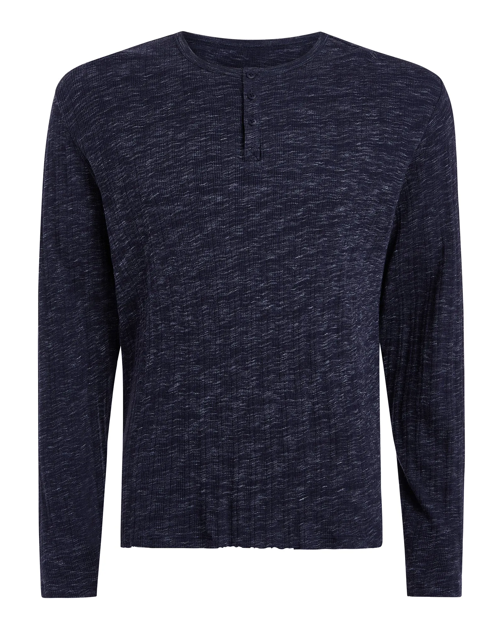 Rib Long Sleeve Destroyed Henley - Dark Navy