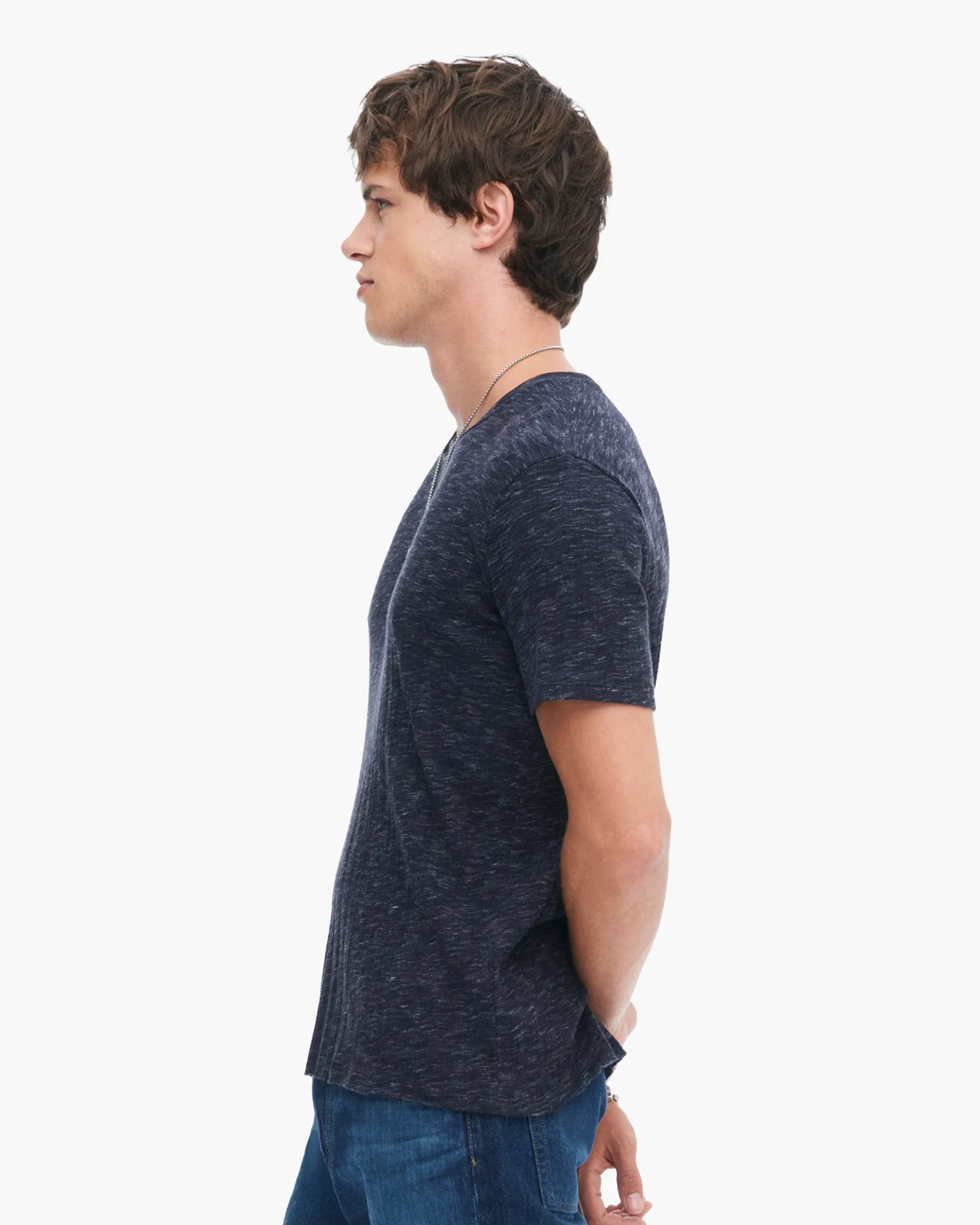 Rib Short Sleeve Destroyed Tee - Dark Navy