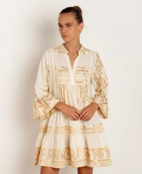 RUFFLE SLEEVE TIERED SHORT DRESS