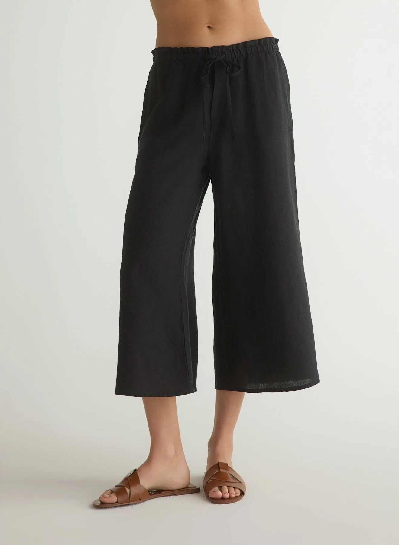 RUFFLE WAIST WIDE LEG CROP