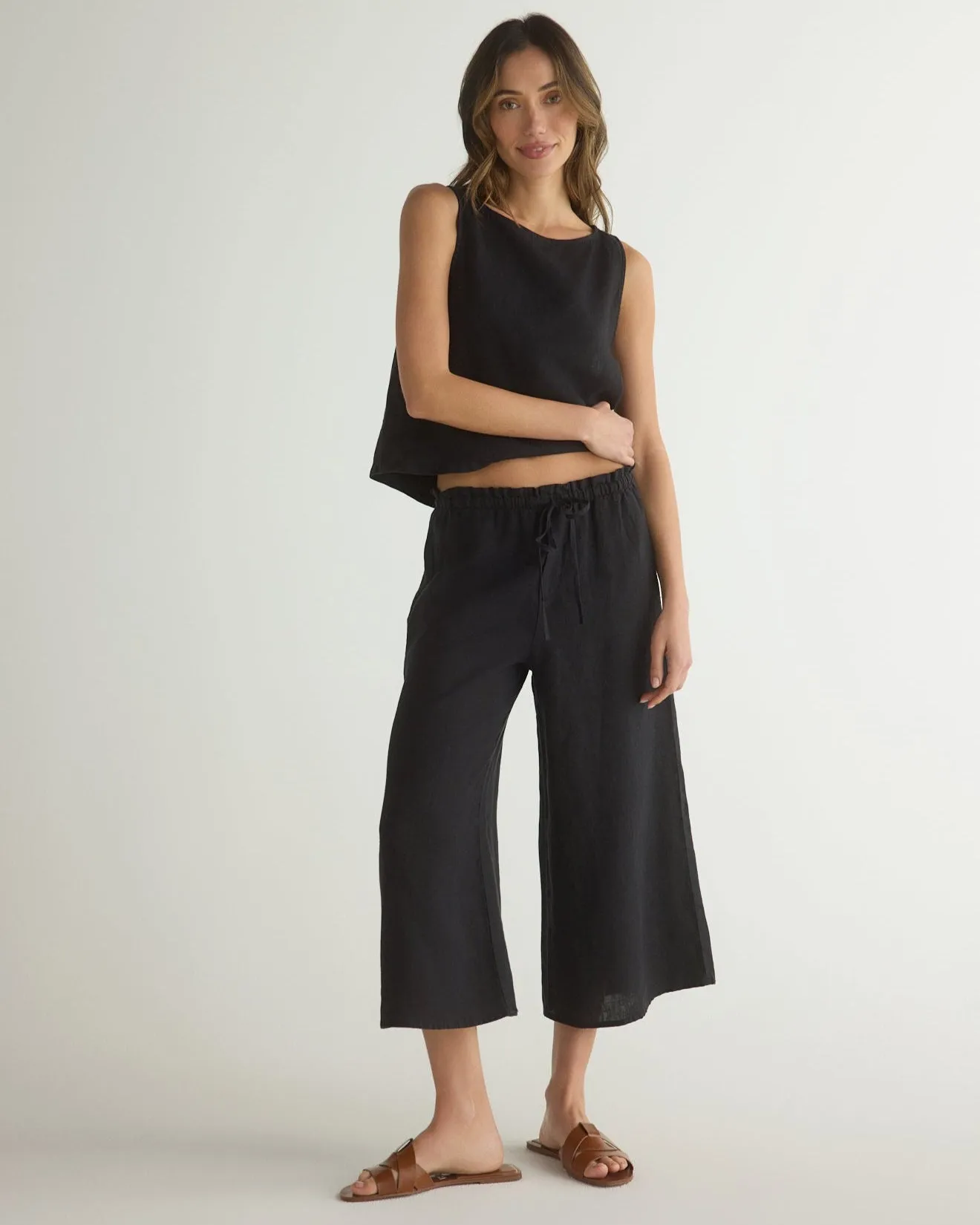 RUFFLE WAIST WIDE LEG CROP