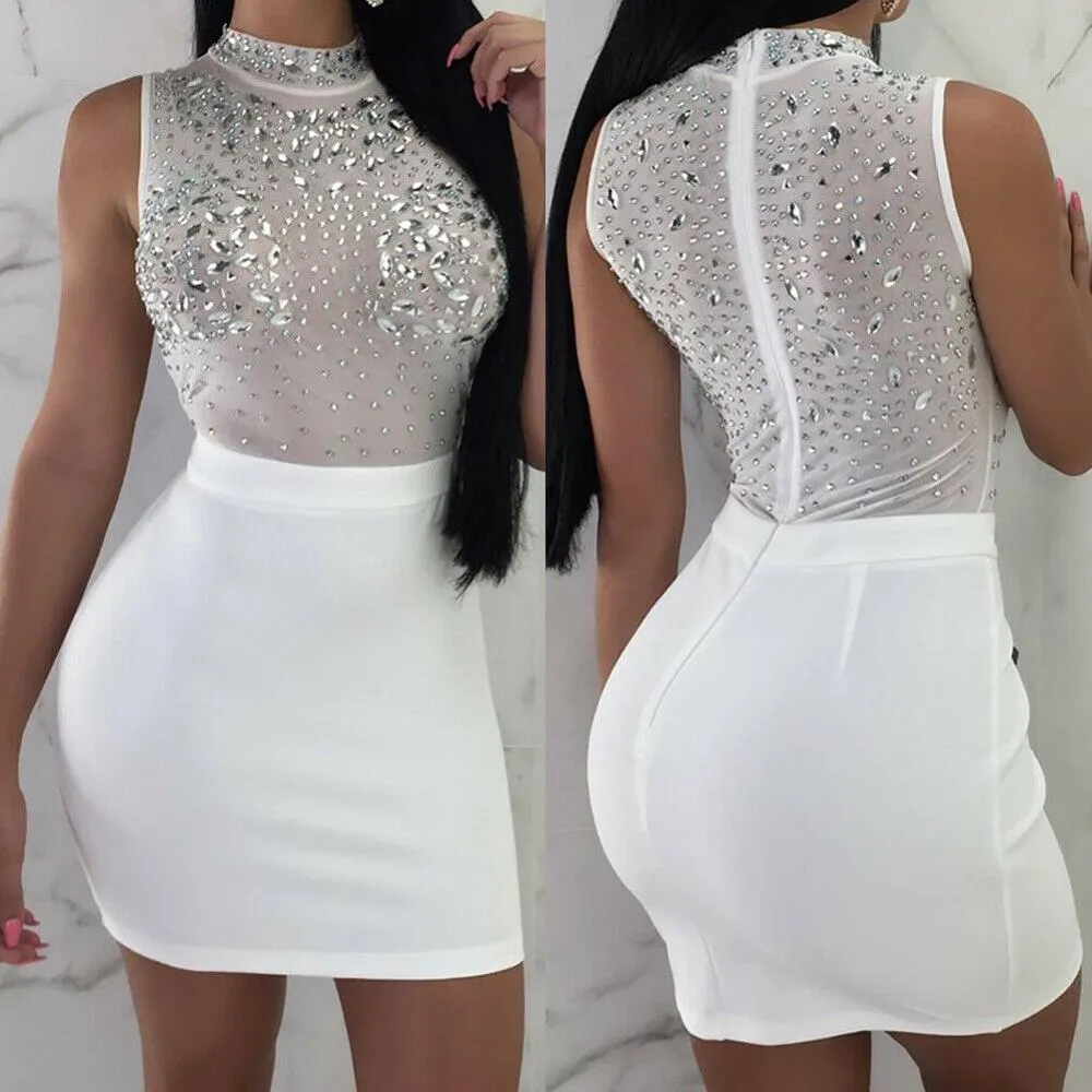 Sexy Women Ladies Bandage Bodycon Sleeveless Dress Evening Party Nightwear Club Summer Short Slim Mini Dress