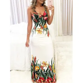 sexy Women Summer Floral Sleeveless Strap V neck Boho Dress Casual Long Maxi Evening Party Beach Dress Sundress
