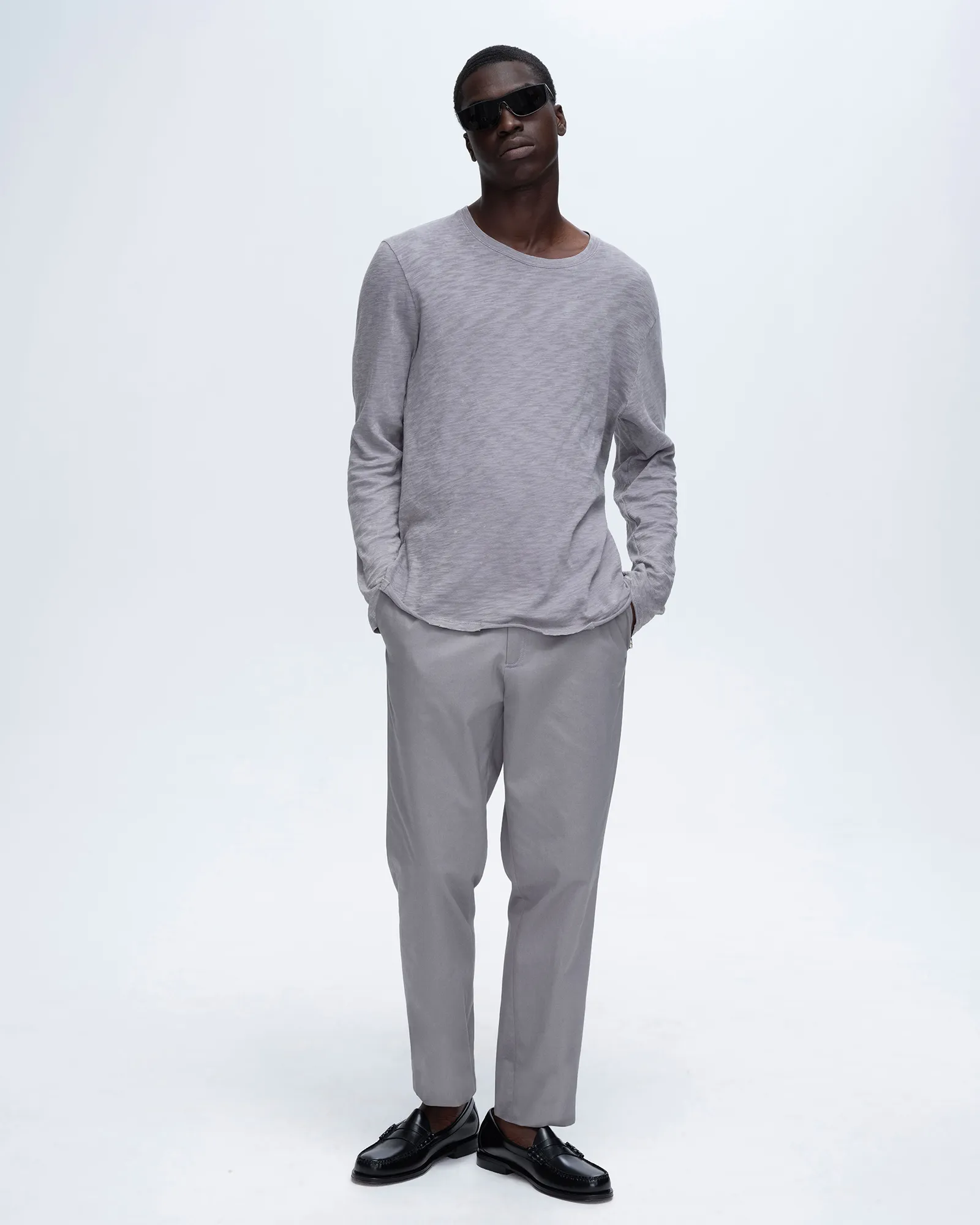 Slub Jersey Chroma Wash Long Sleeve Destroyed Wash Tee - Shark