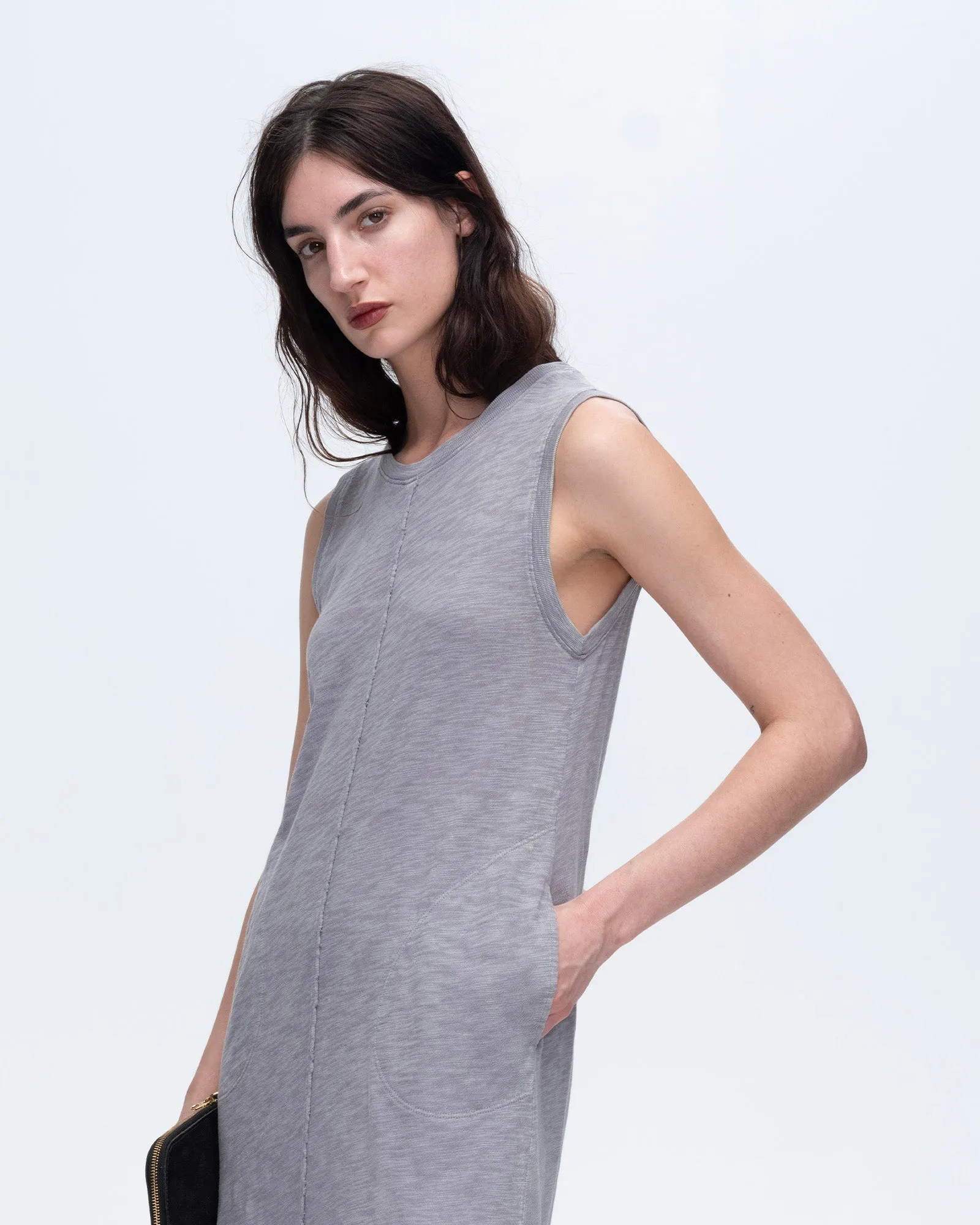 Slub Jersey Chroma Wash Sleeveless Crew Neck Midi Dress - Shark