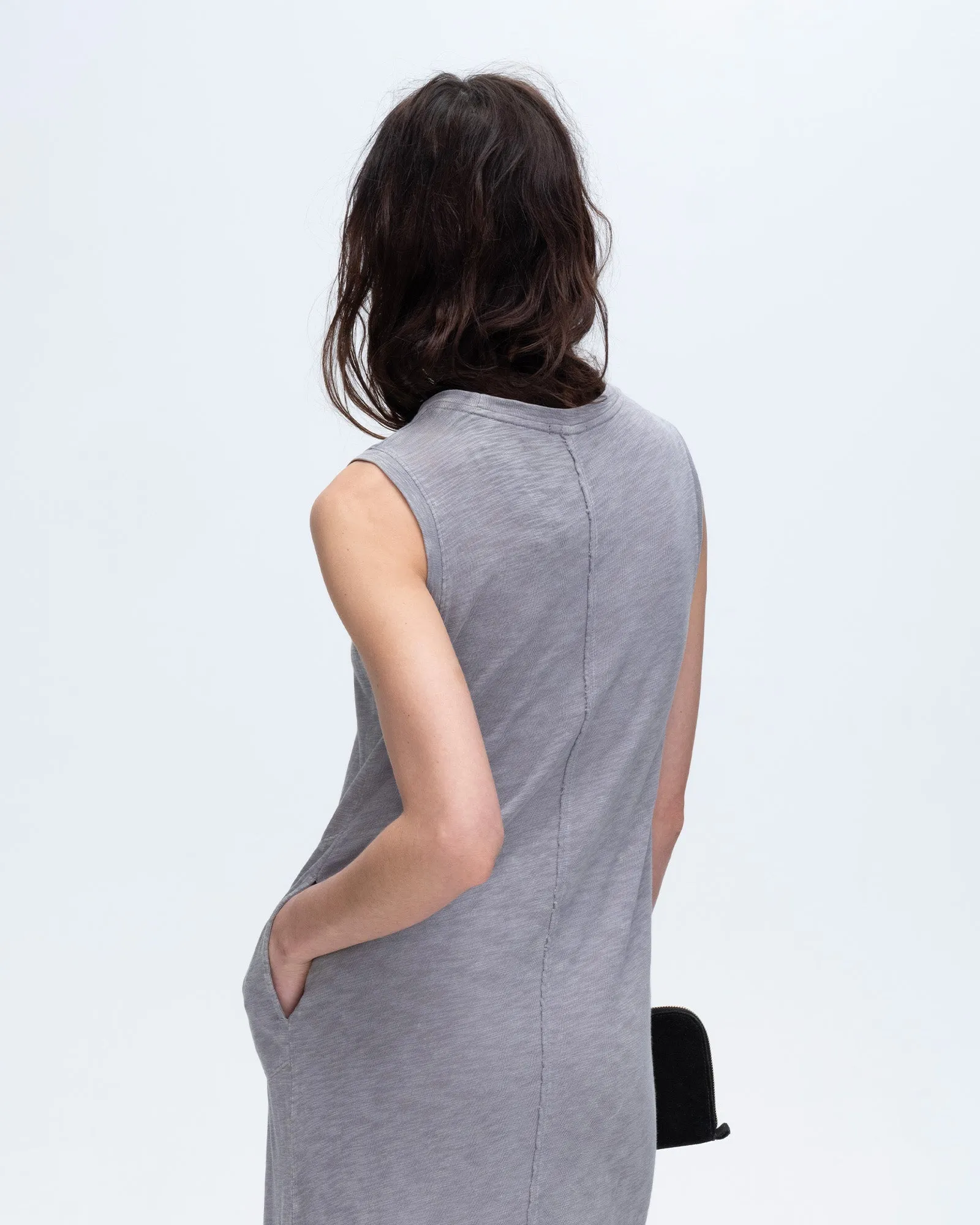 Slub Jersey Chroma Wash Sleeveless Crew Neck Midi Dress - Shark
