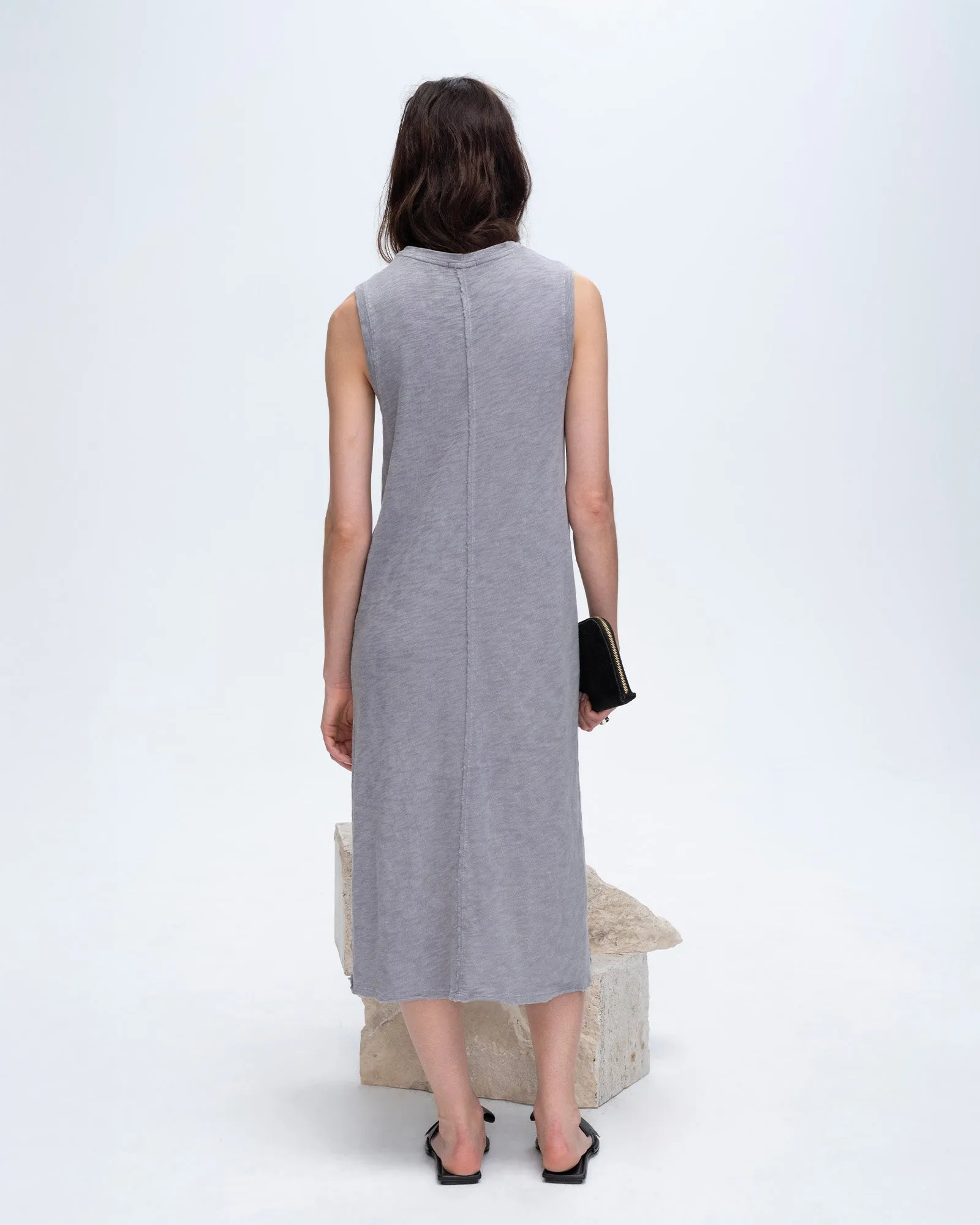 Slub Jersey Chroma Wash Sleeveless Crew Neck Midi Dress - Shark