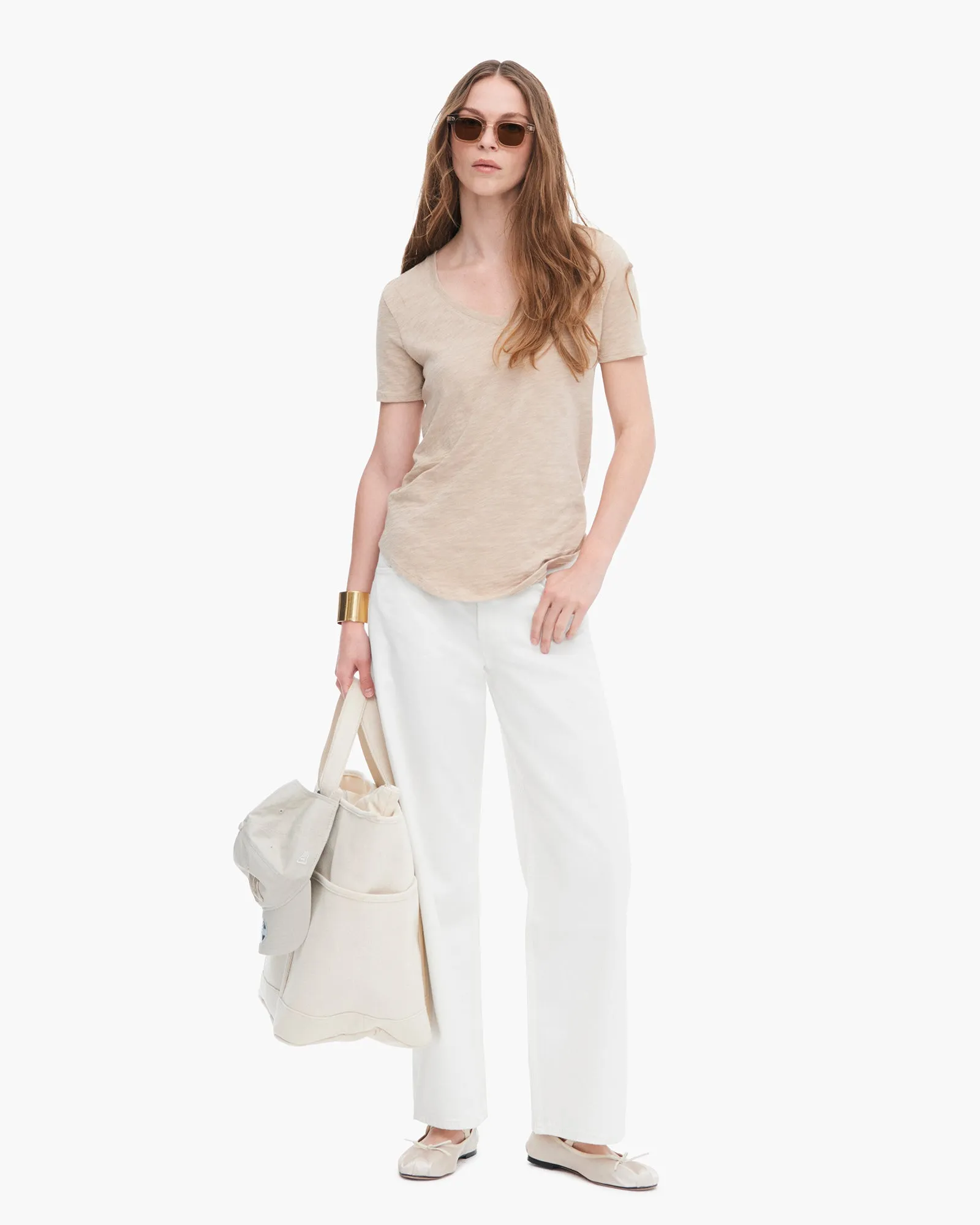 Slub Jersey Classic Short Sleeve V-Neck Tee - Dune