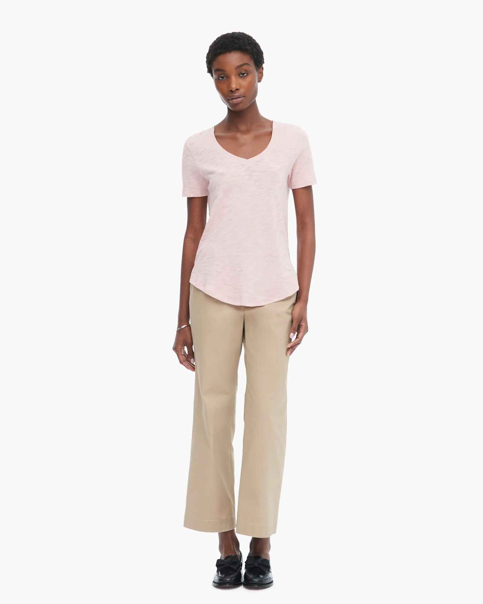Slub Jersey Classic Short Sleeve V-Neck Tee - English Rose