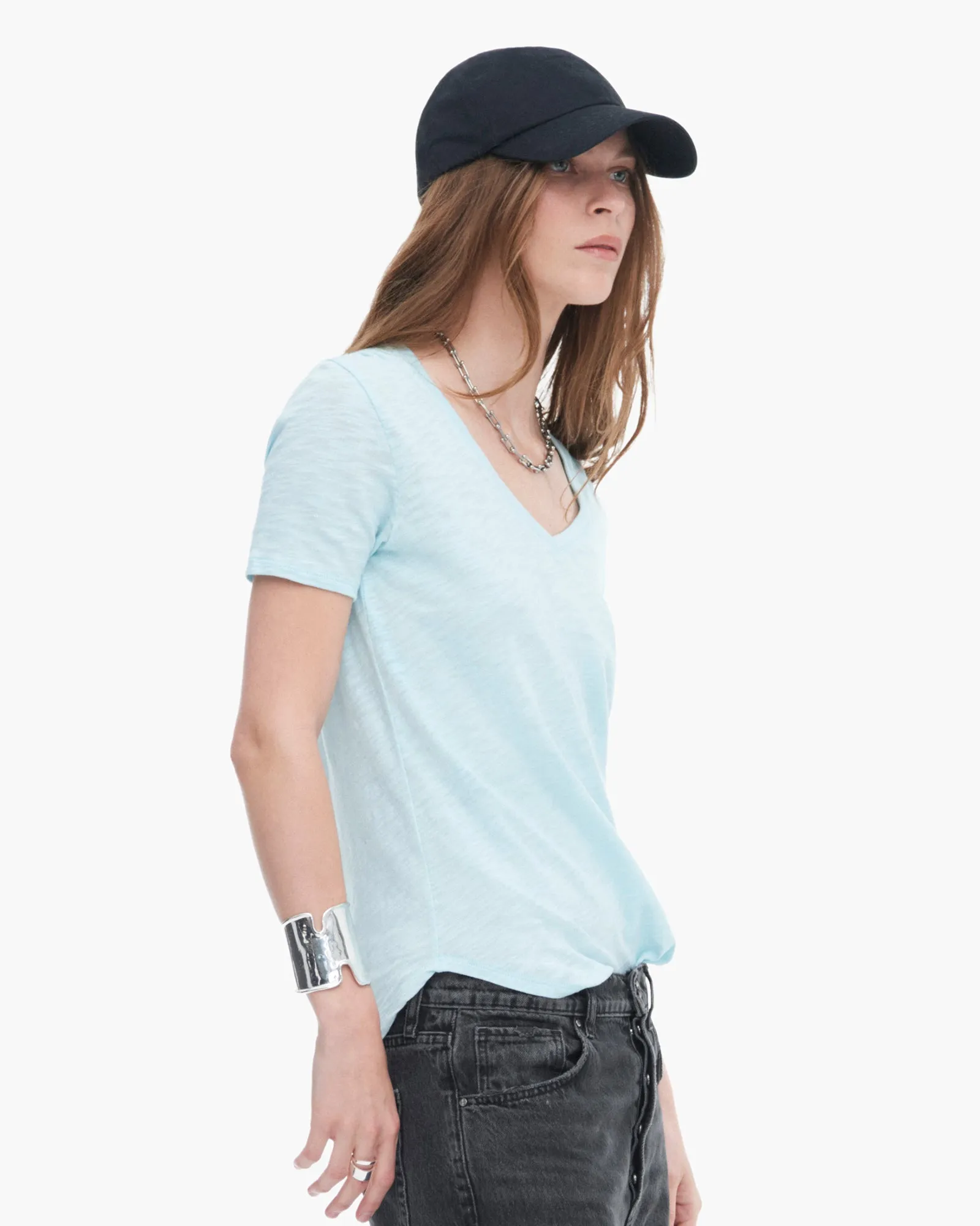 Slub Jersey Classic Short Sleeve V-Neck Tee - Ocean Blue