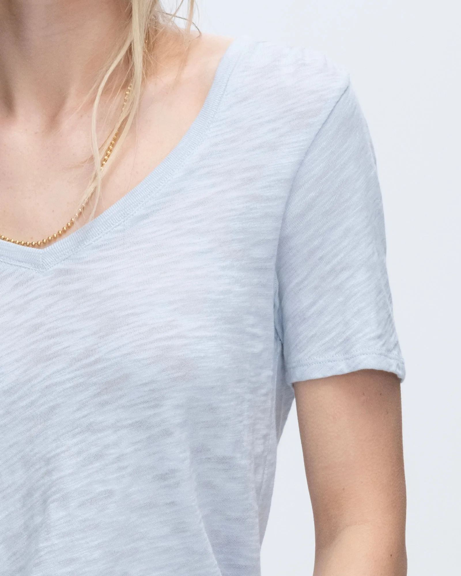 Slub Jersey Classic Short Sleeve V-Neck Tee - Powder Blue