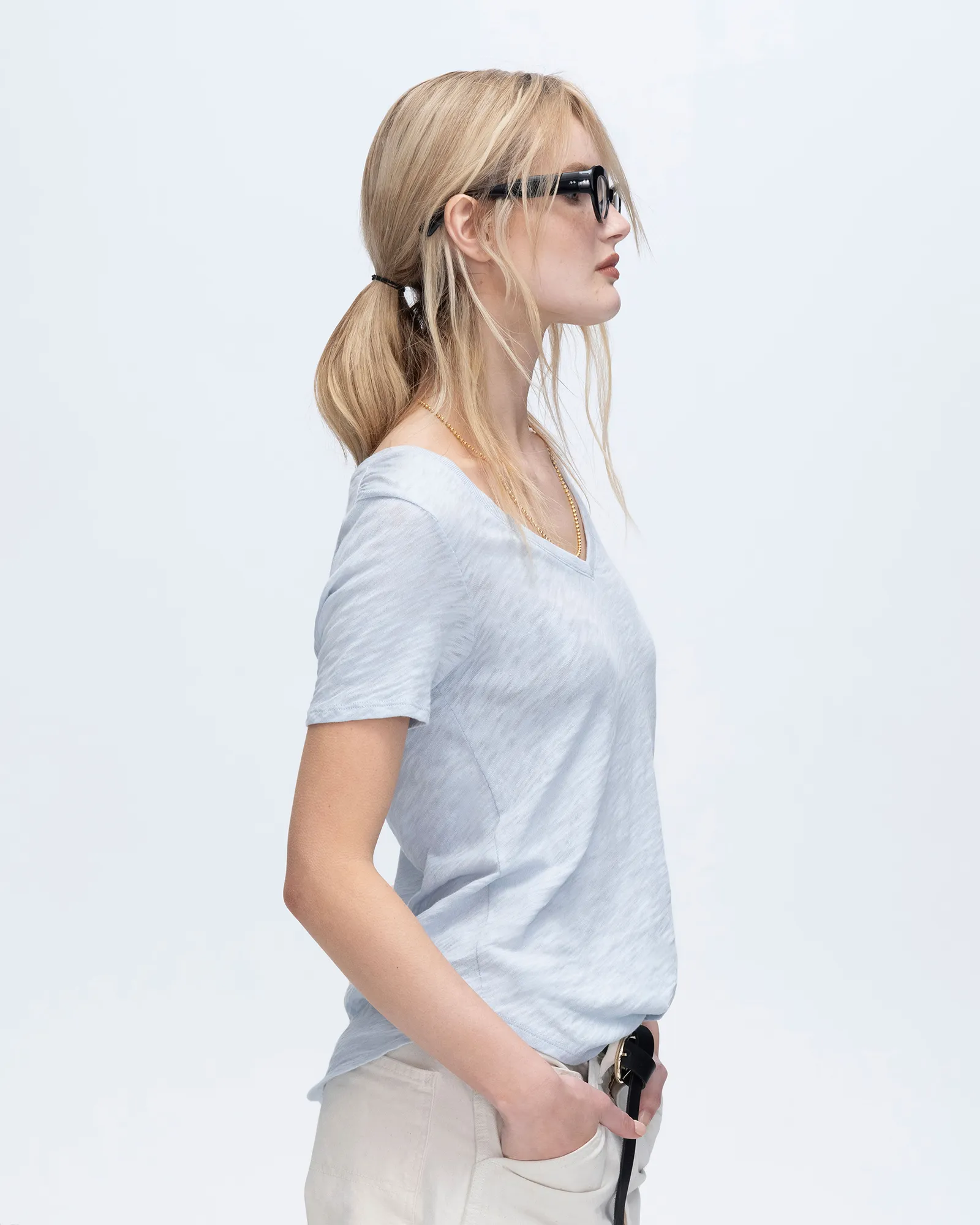 Slub Jersey Classic Short Sleeve V-Neck Tee - Powder Blue