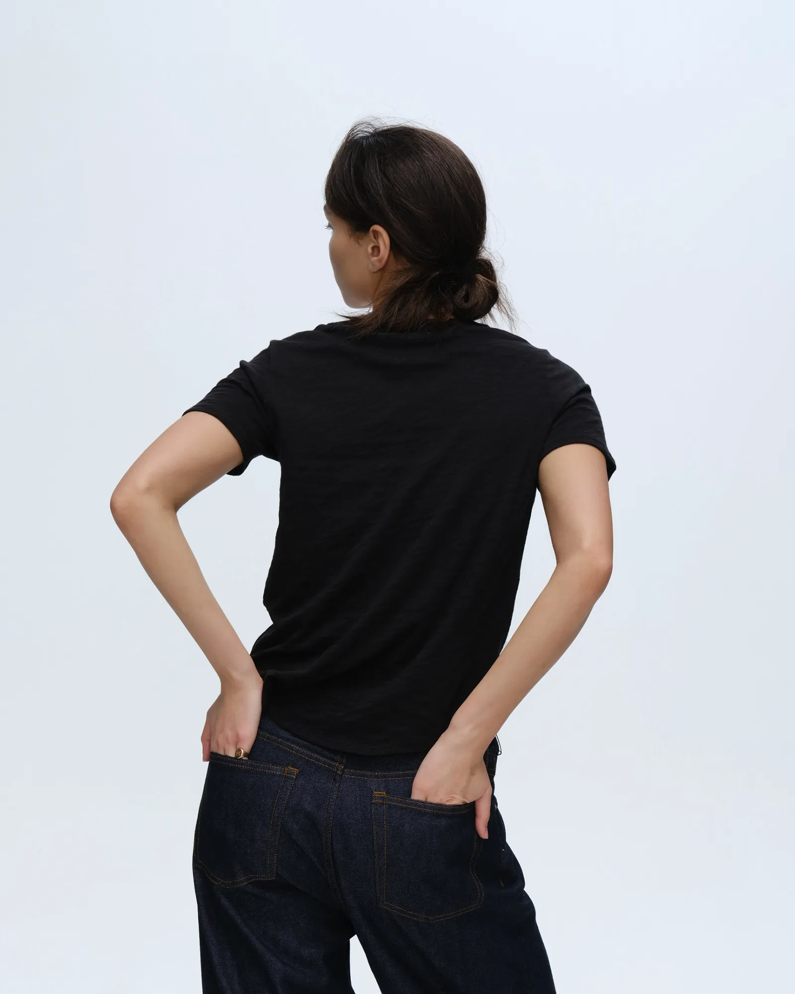 Slub Jersey Classic V-Neck Tee - Black