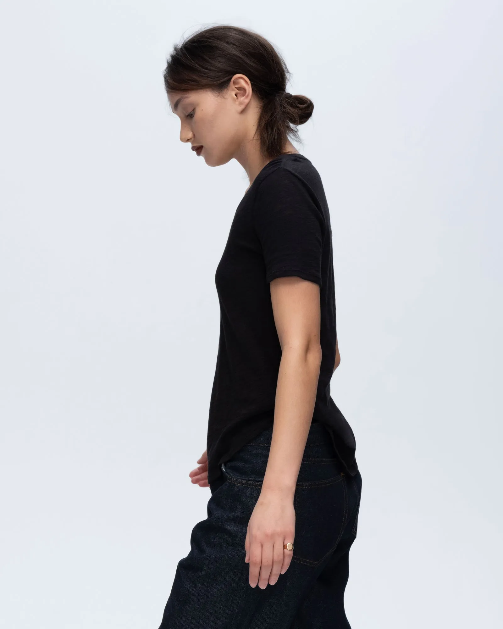 Slub Jersey Classic V-Neck Tee - Black