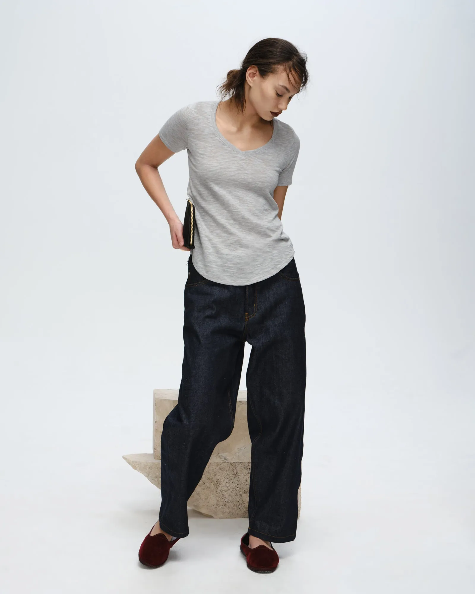 Slub Jersey Classic V-Neck Tee - Heather Grey