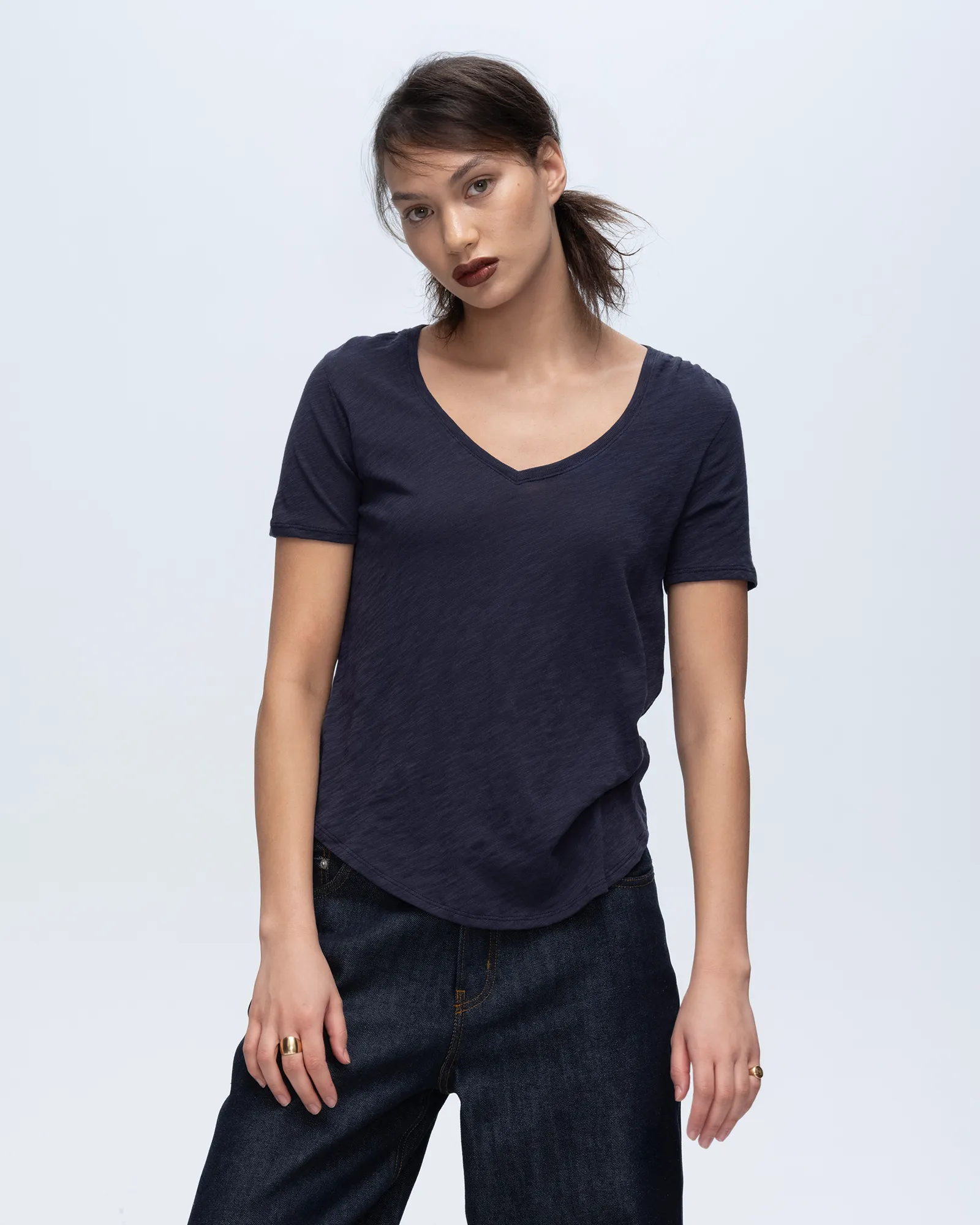 Slub Jersey Classic V-Neck Tee - Midnight
