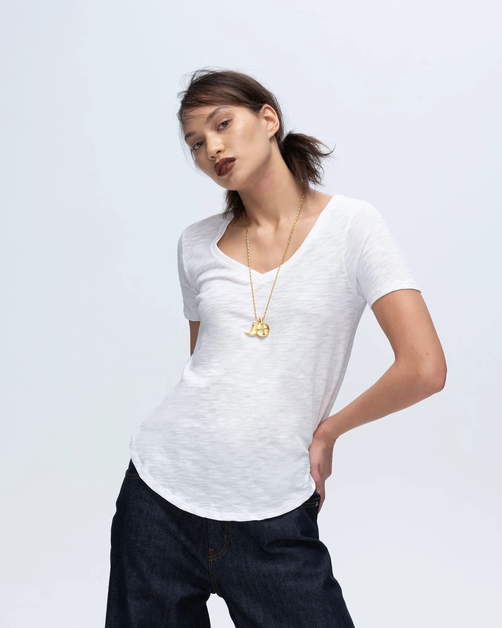 Slub Jersey Classic V-Neck Tee - White