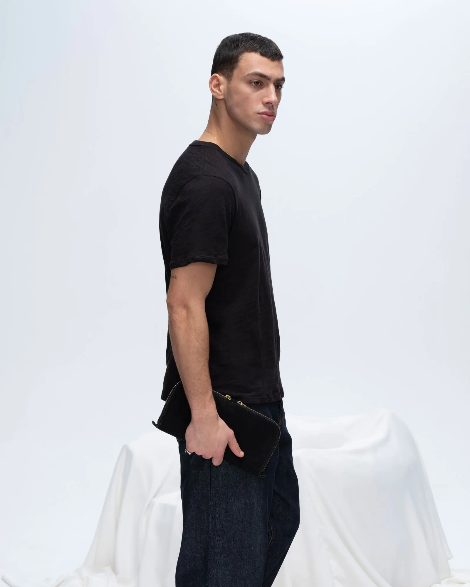 Slub Jersey Crew Neck Tee - Black