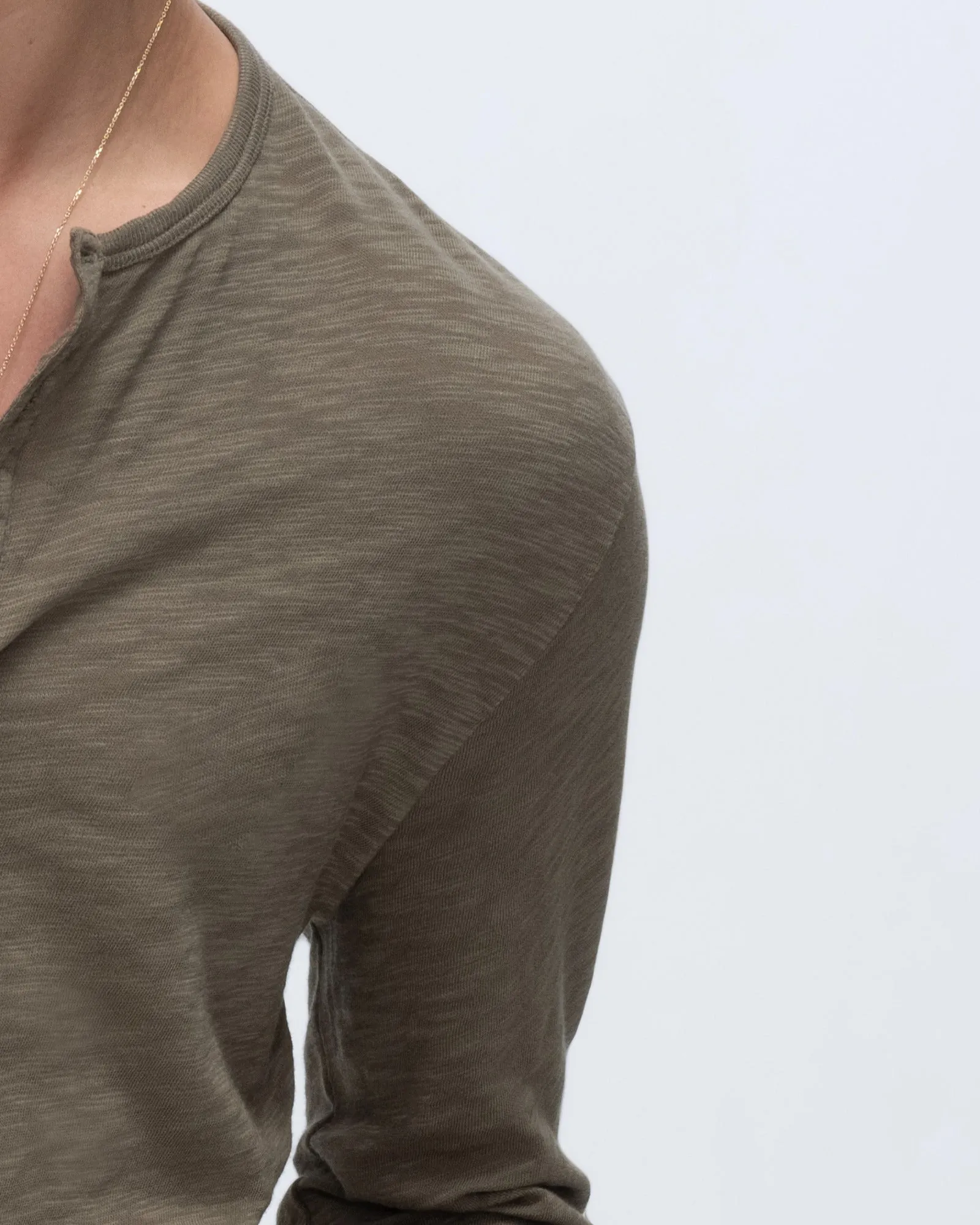 Slub Jersey Destroyed Wash Henley - Army