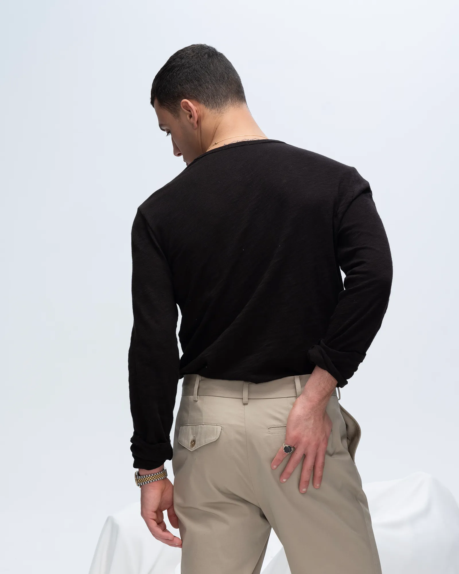 Slub Jersey Destroyed Wash Henley - Black