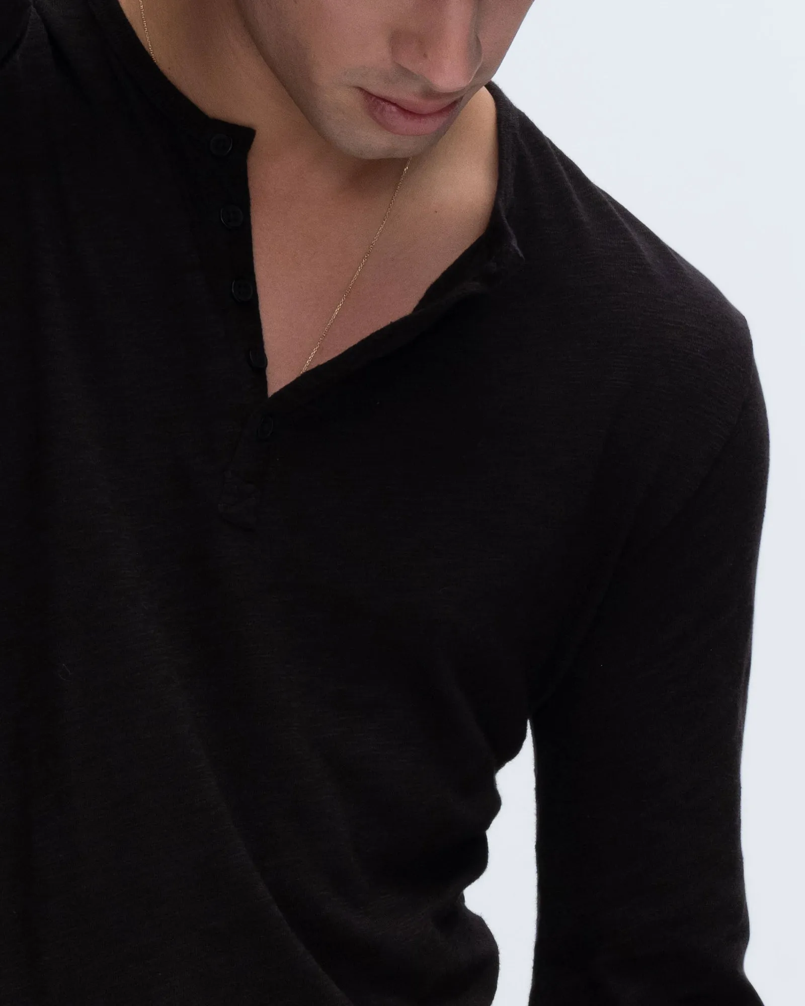 Slub Jersey Destroyed Wash Henley - Black