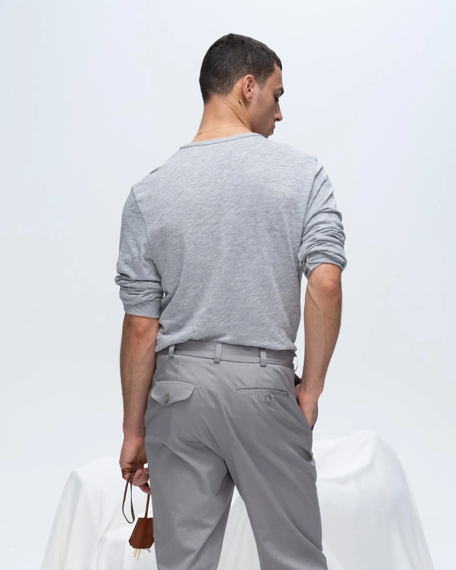 Slub Jersey Destroyed Wash Henley - Heather Grey