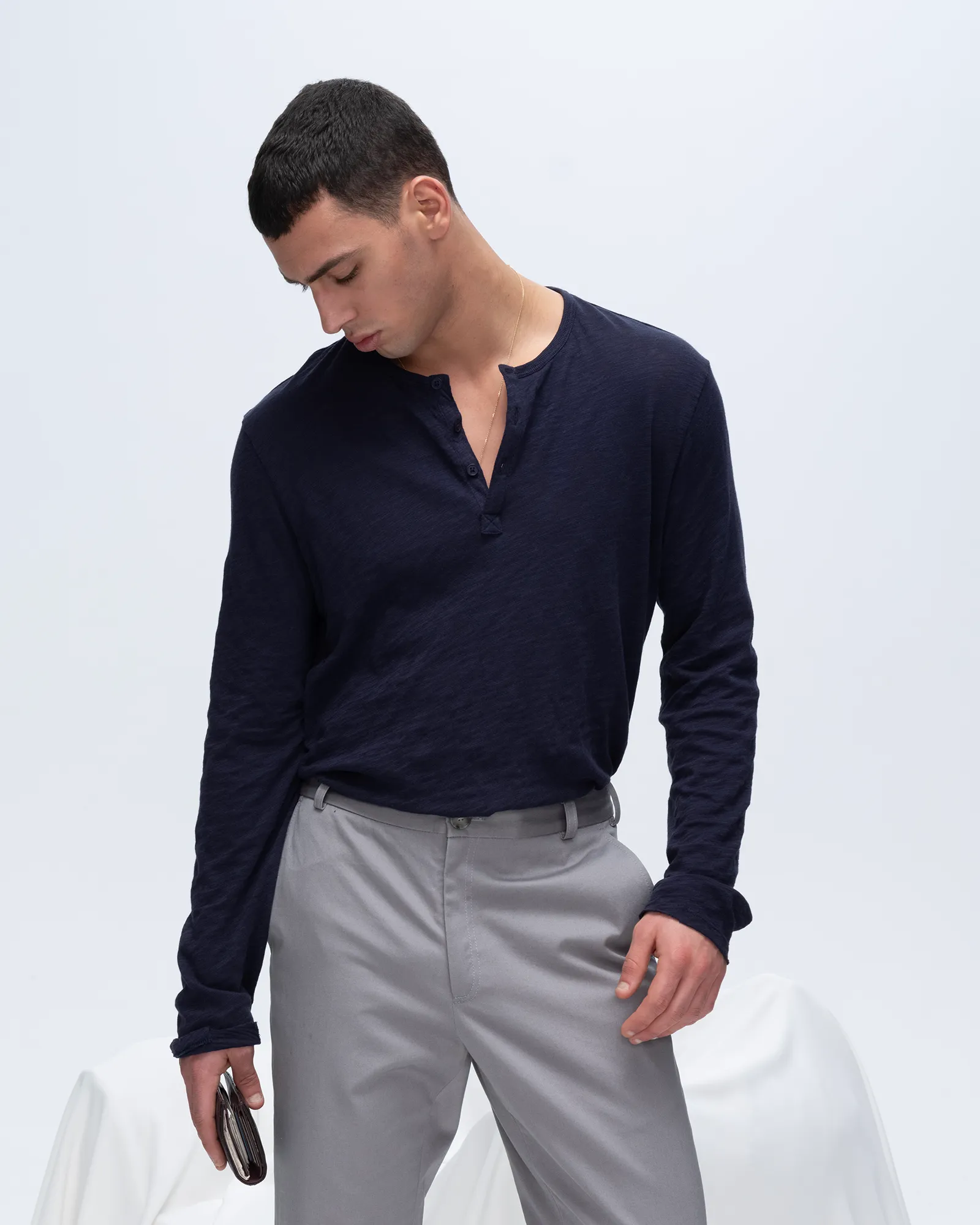 Slub Jersey Destroyed Wash Henley - Midnight