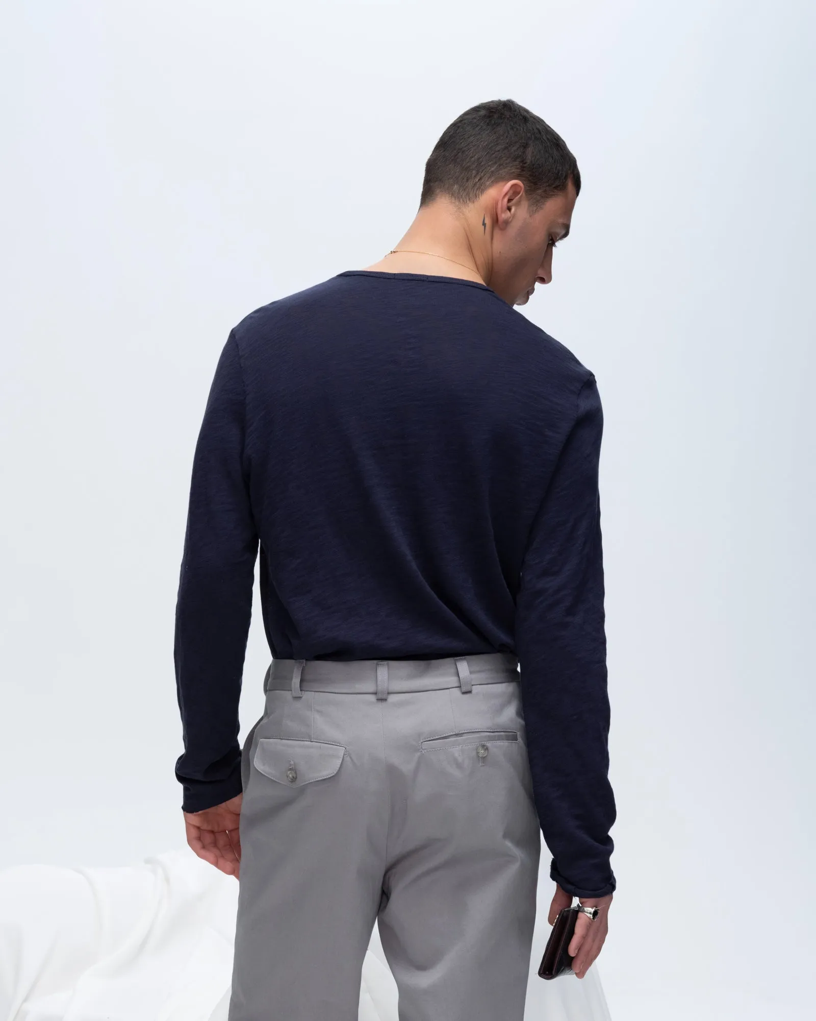 Slub Jersey Destroyed Wash Henley - Midnight