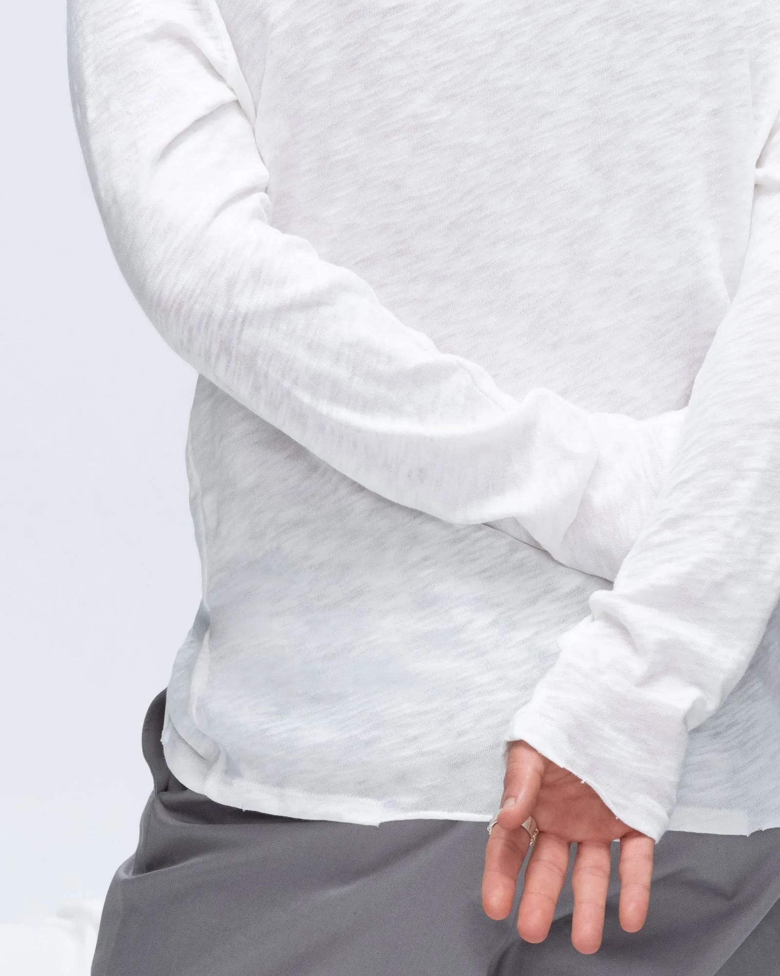 Slub Jersey Destroyed Wash Henley - White