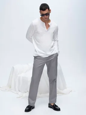 Slub Jersey Destroyed Wash Henley - White