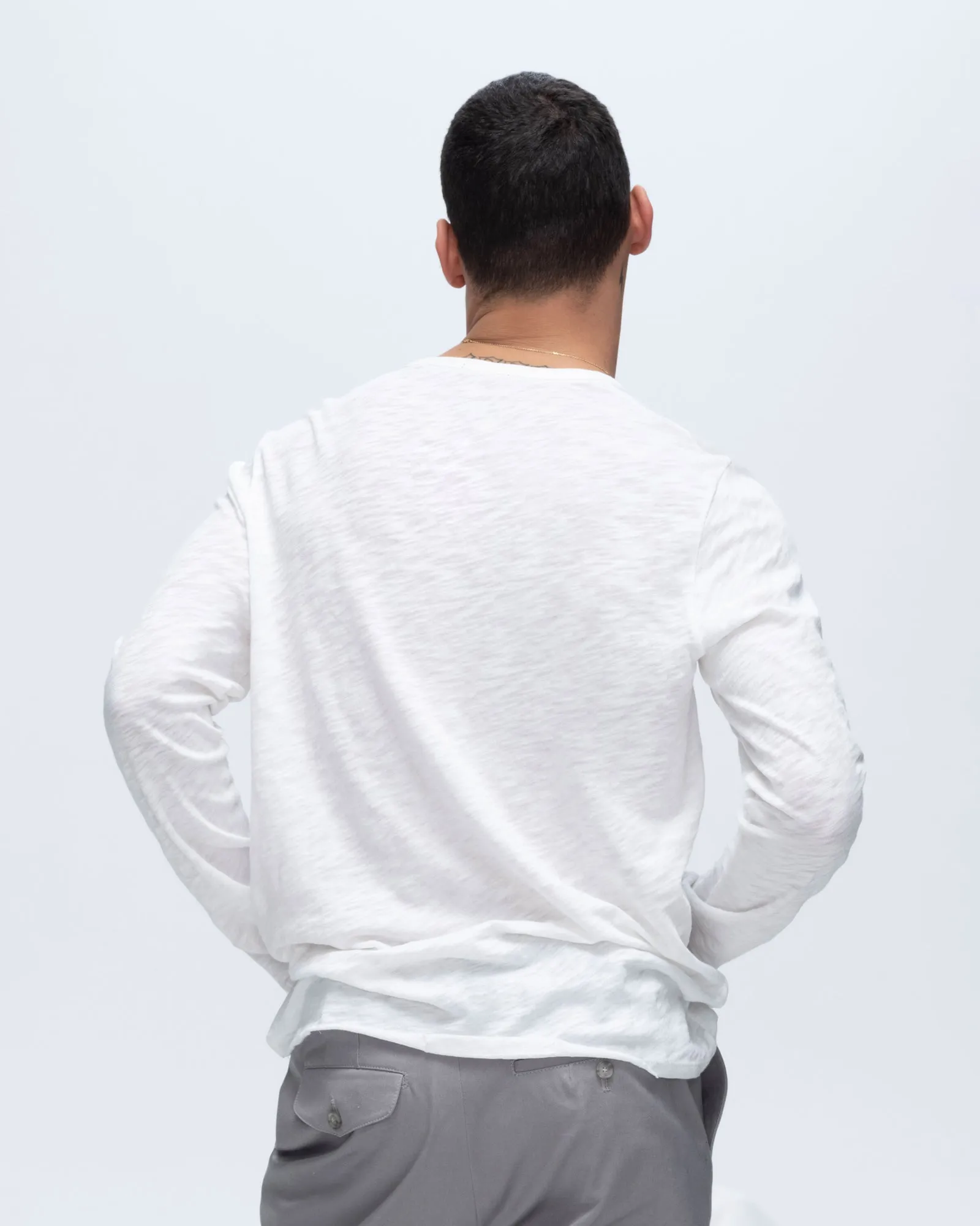 Slub Jersey Destroyed Wash Henley - White