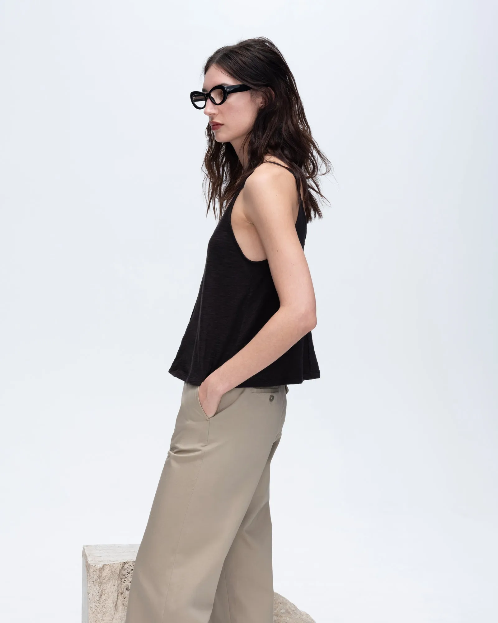 Slub Jersey Exposed Seam Tank Top - Black