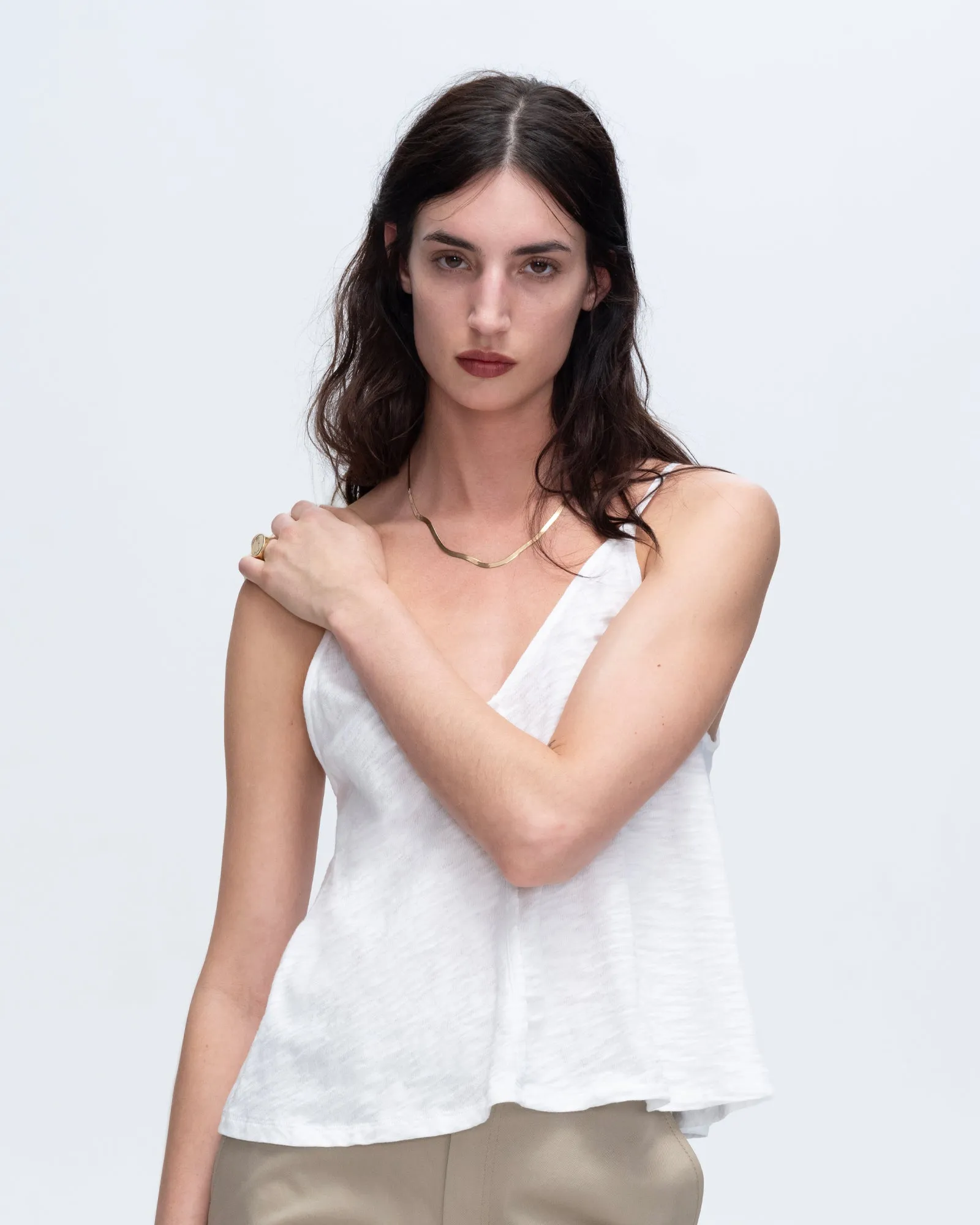 Slub Jersey Exposed Seam Tank Top - White