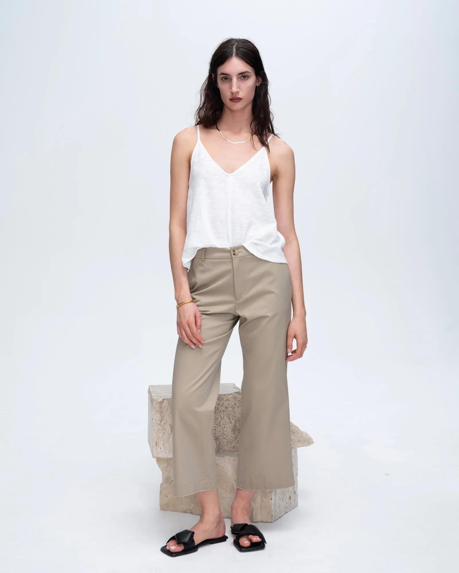 Slub Jersey Exposed Seam Tank Top - White