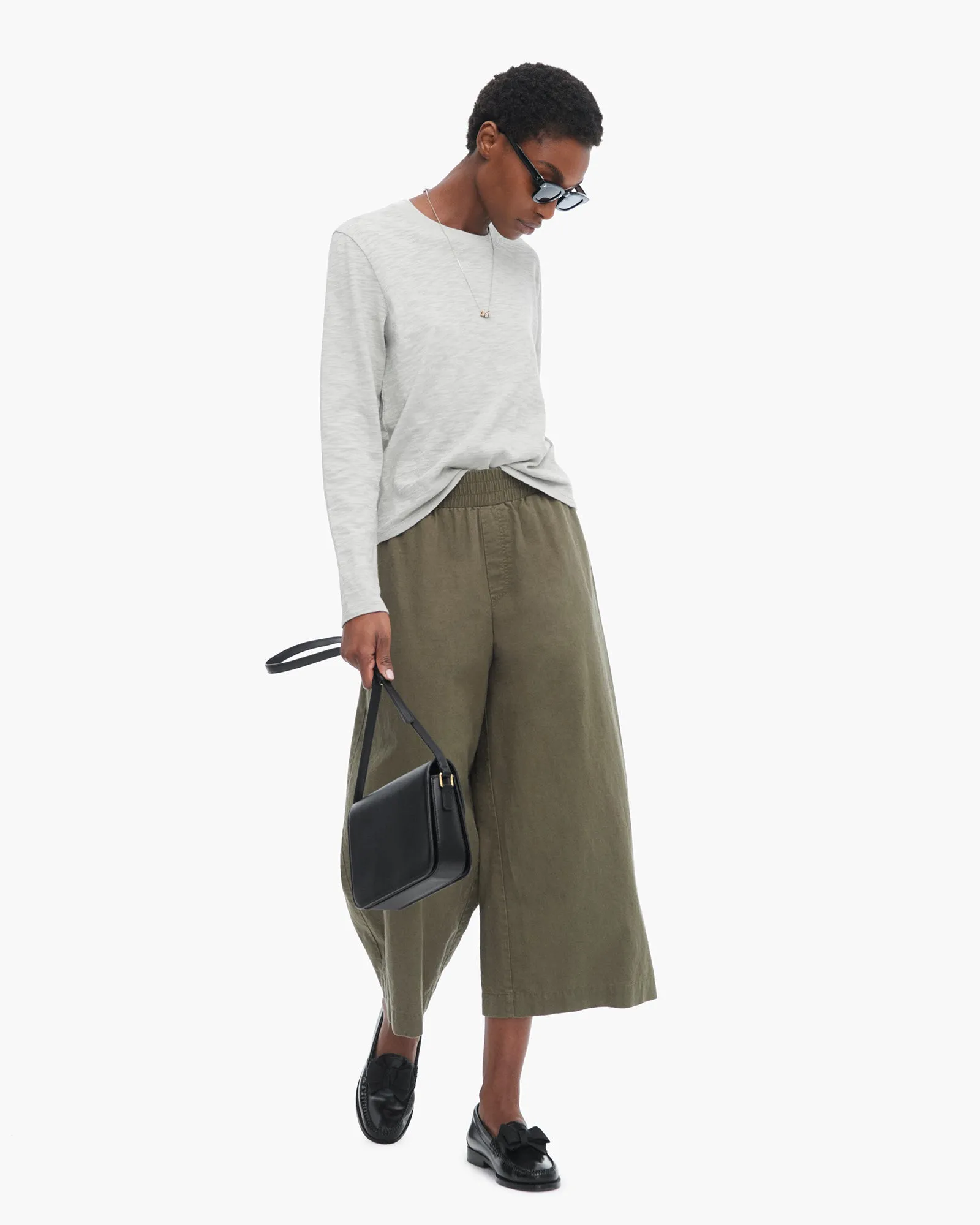 Slub Jersey Long Sleeve Crop Tee - Abbey Stone
