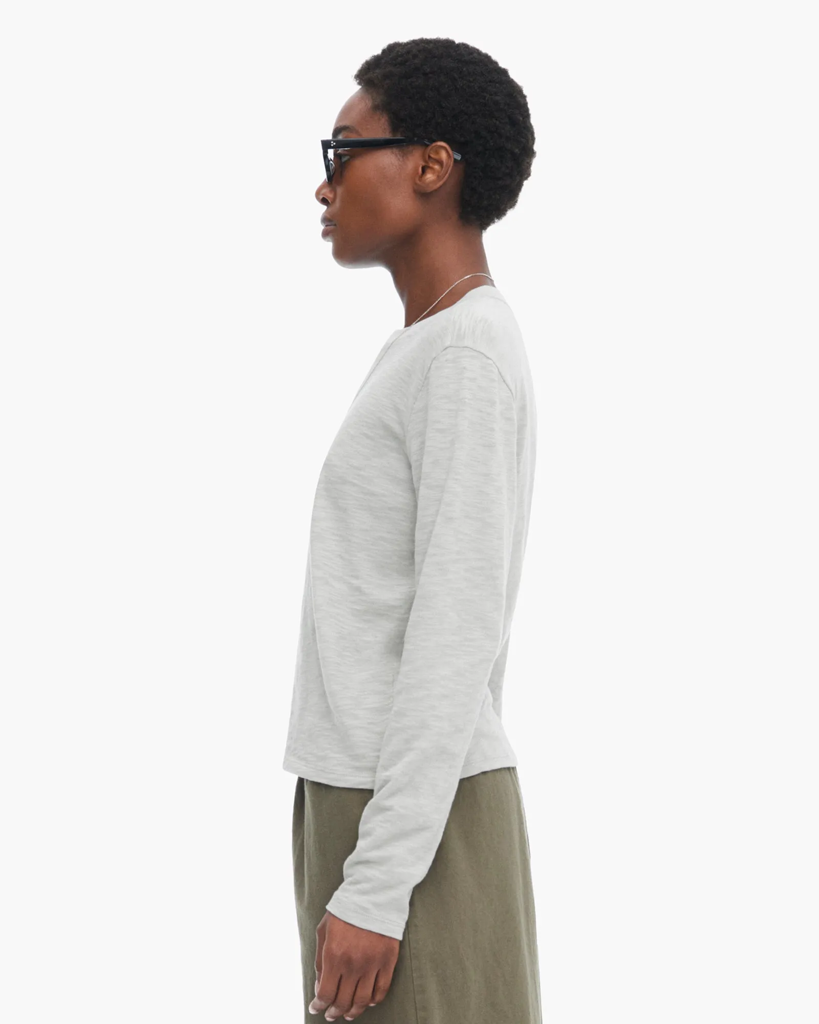 Slub Jersey Long Sleeve Crop Tee - Abbey Stone